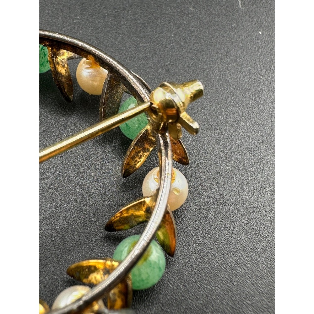 VTG 1940s 1950s Sterling Silver Jade Pearl Wreath Brooch Pendant - Picture 9 of 16